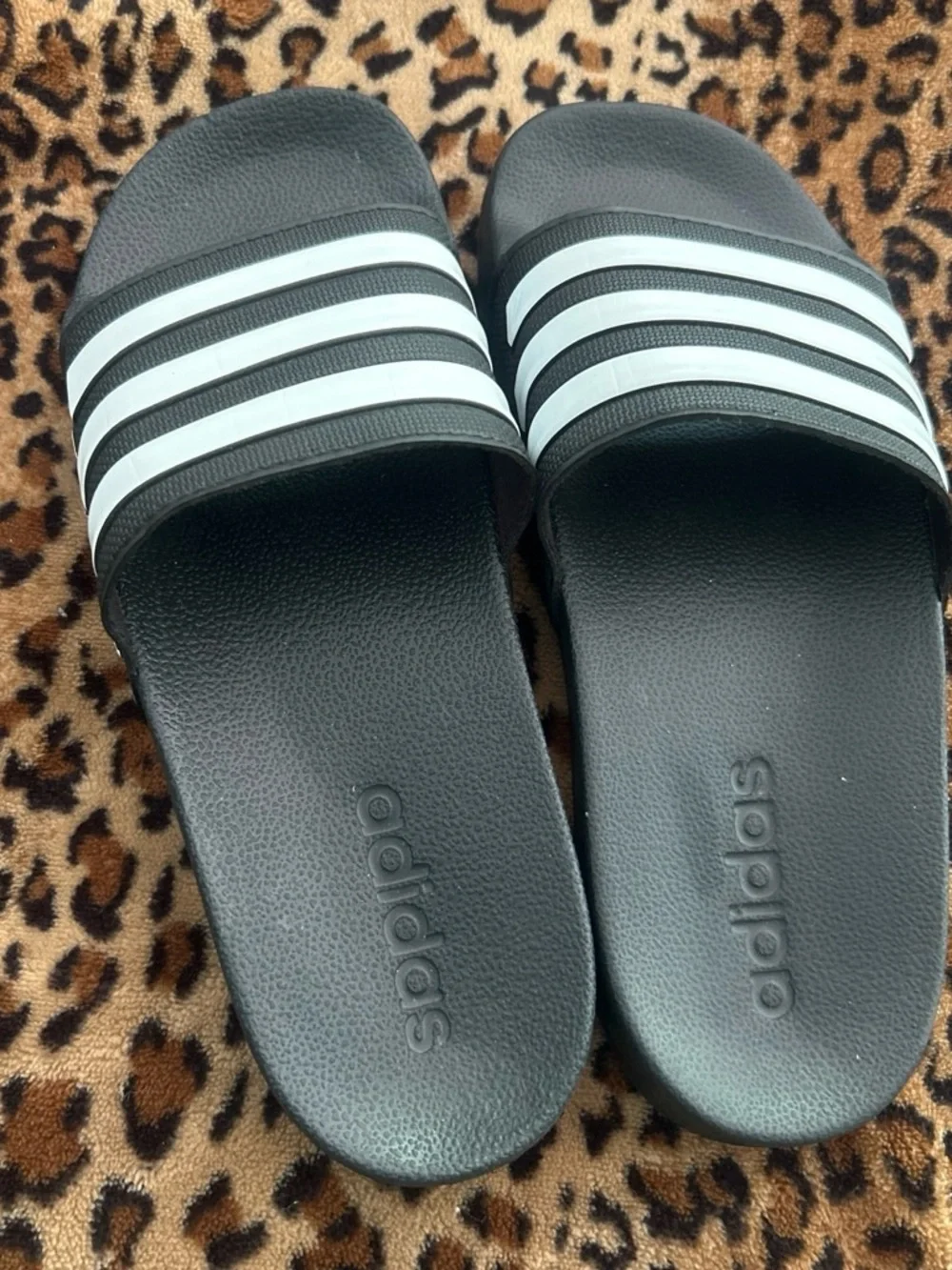 adidas Kids Black Slide Sandals with White Stripes